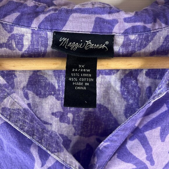 Maggie Barnes Womens Linen Button Up Shirt Size 3X Purple Floral Short Sleeve - Picture 3 of 8
